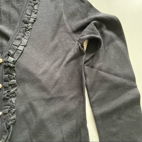 Liz Claiborne V-Neck Black Cardigan with Ruffle Collar - Picture 7 of 9